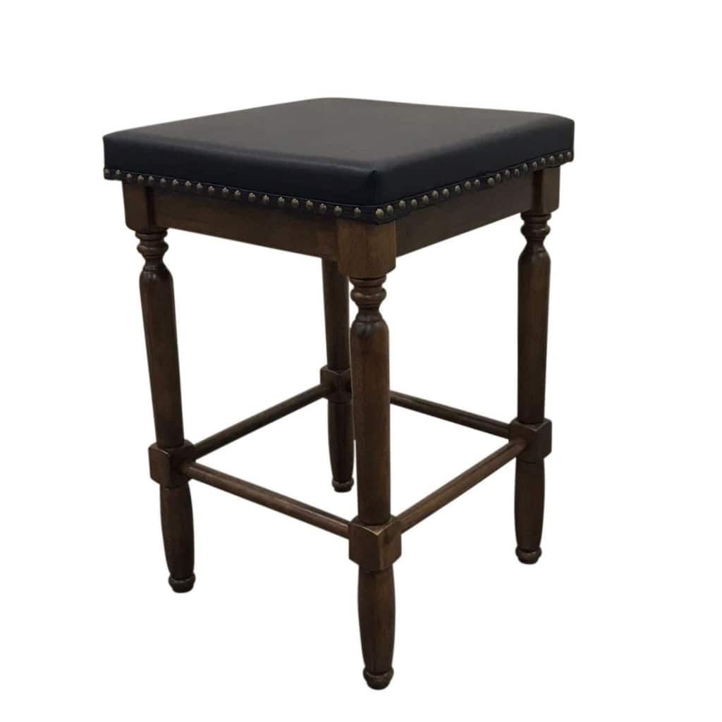 Square Upholstered Seat Barstools - 24" - Set of 2 - Black and Brown