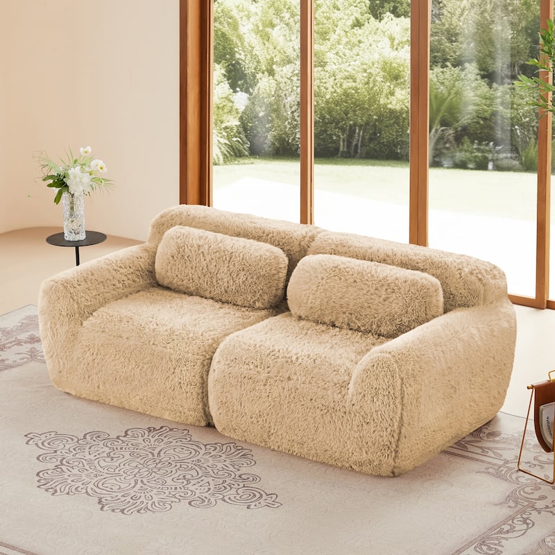 Modular Sectional Sofa Couches,Bottom Anti-Slip Design,32D High Density Sponge - Light Khaki-2 Seat