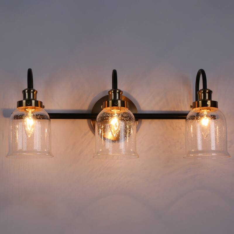 Mid-Century Modern Black Gold 2/3/4-Light Bathroom Vanity Light Seeded Glass Wall Sconces