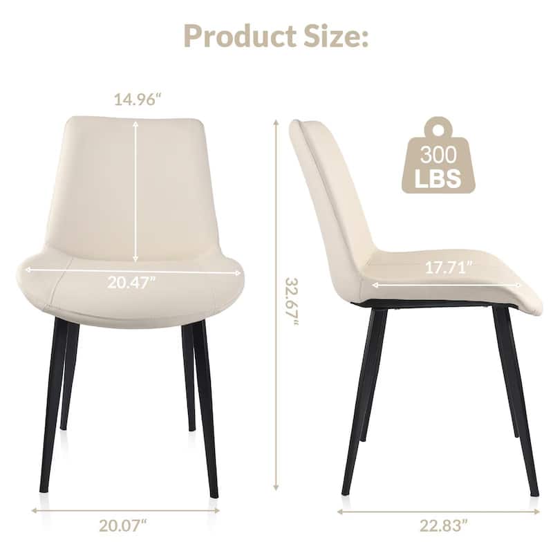 Beige PU Leather Dining Chair with Metal Legs, Modern Upholstered Chair Set of 4 for Kitchen, Restaurant, Living, Meeting Room