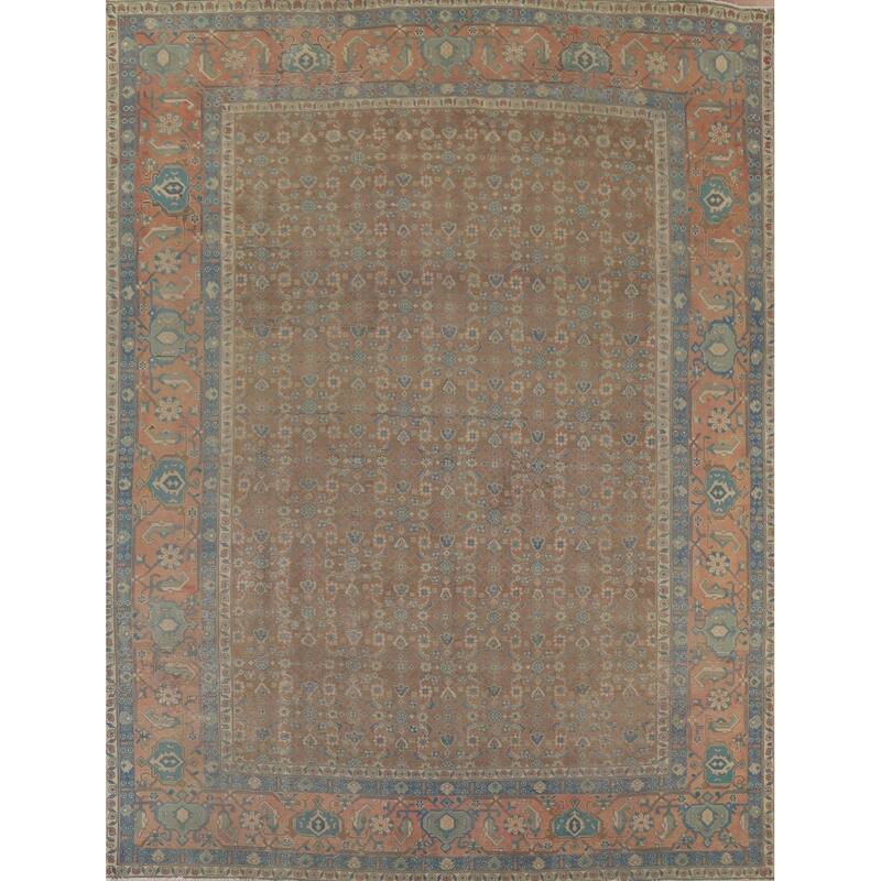 Distressed Tabriz Persian Antique Rug Living Room Handmade Wool Carpet - 9'8" x 11'11"