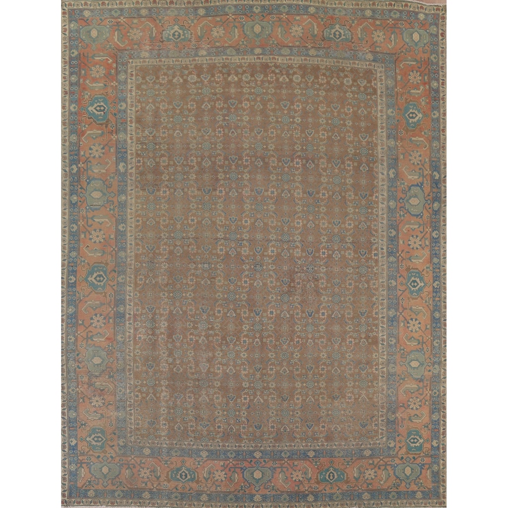 Distressed Tabriz Persian Antique Rug Living Room Handmade Wool Carpet - 9'8" x 11'11"