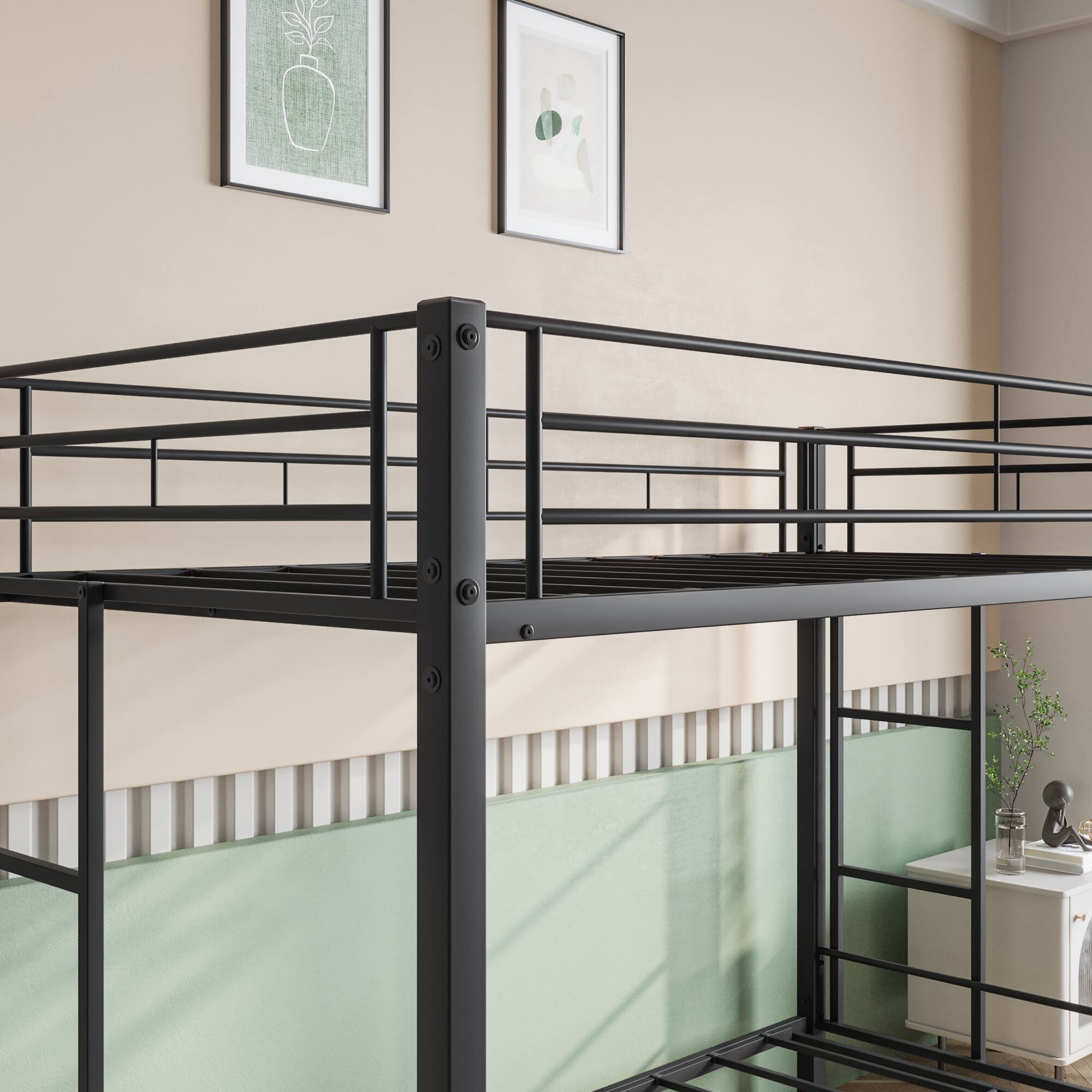 Metal Bunk Bed Twin Over Twin, Heavy Duty Twin Bunk Beds with shelf and
