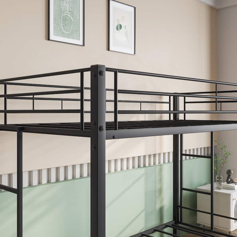 Metal Bunk bed Twin Over Twin, Heavy Duty Twin Bunk beds with shelf and Slatted Support No Box Spring Needed Black