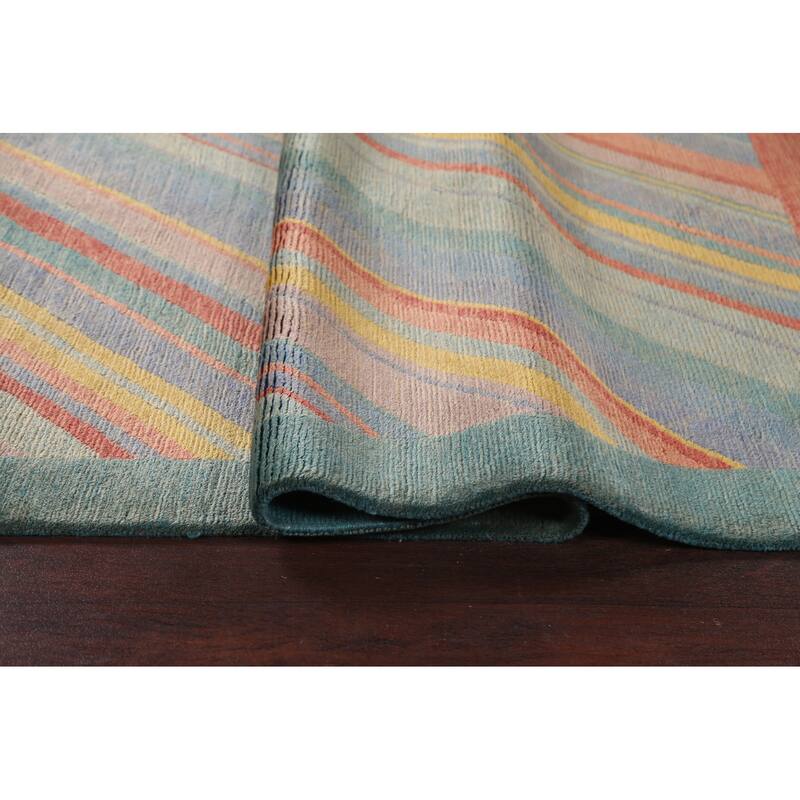 Striped Vegetable Dye Nepalese Wool Area Rug Hand-knotted Foyer Carpet - 5'0" x 8'5"