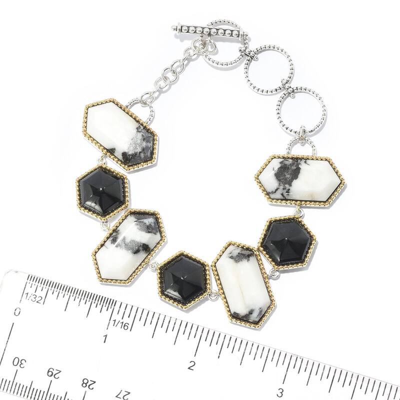 925 Sterling Silver White Buffalo and Black Agate Bracelet