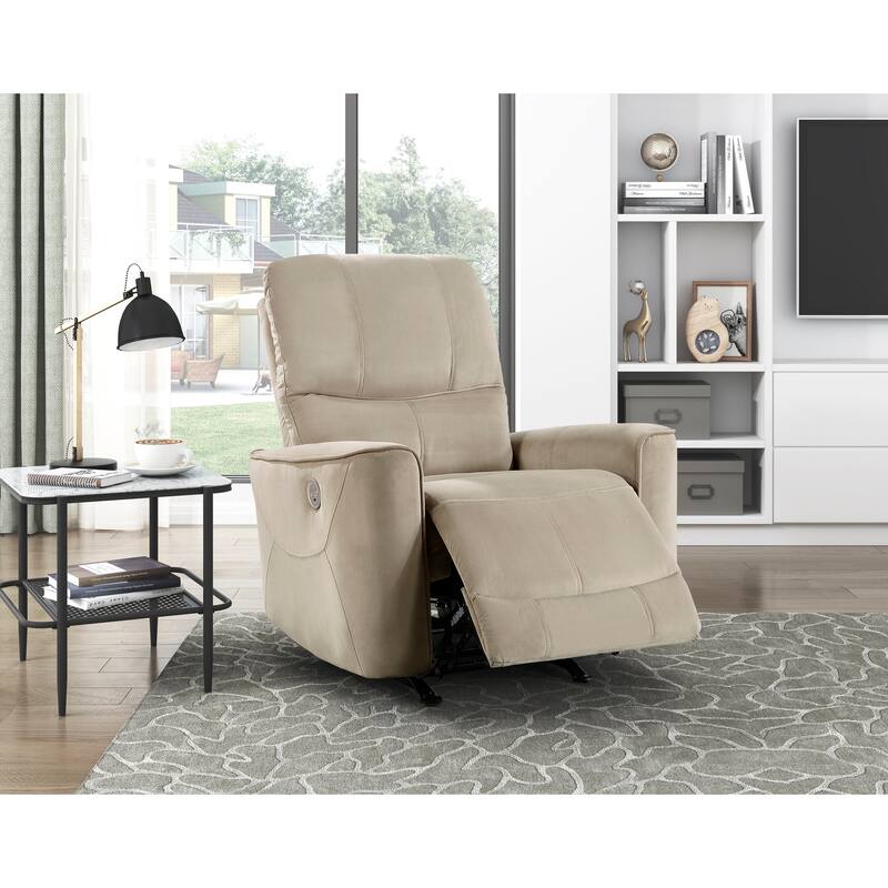 Modern Living Room 1pc Power Rocker Reclining Chair Light Brown Velvet Upholstery Solid Wood Frame Luxury Home Furniture