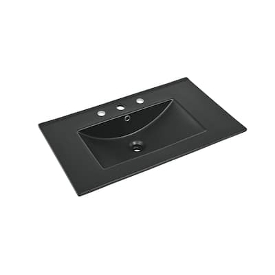 30" Vanity Top Bathroom Sink With 3 Holes In Matte Black