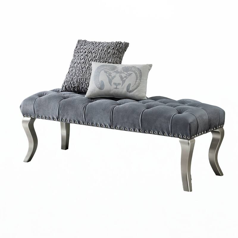 Tufted Fabric Upholstered Bench Nailhead Trim