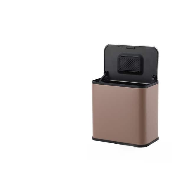 slide 2 of 24, Slim Hanging Stainless Steel Trash Can, Lid with Charcoal Filter, Removable Inner Bucket, Under Sink Bin Brown