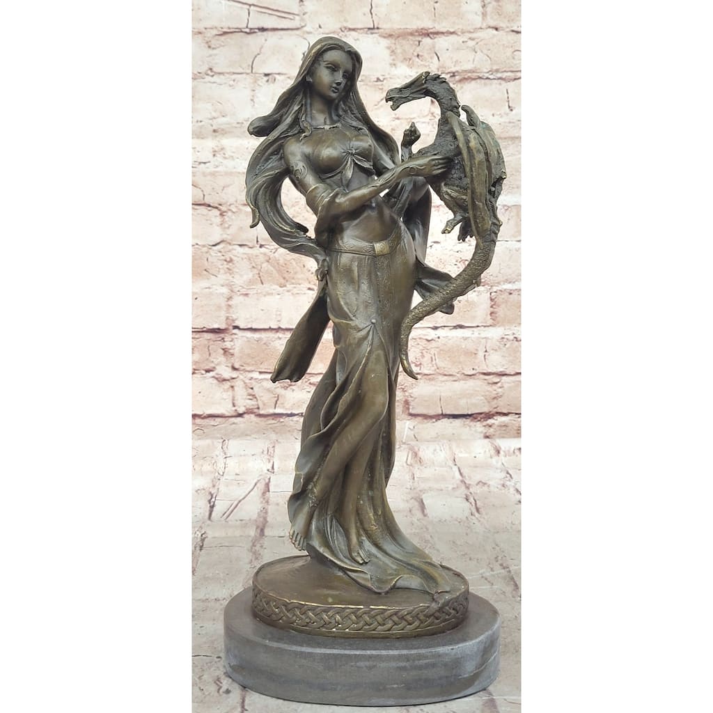 Khaleesi Daenerys Game Of Thrones Girl W/ Dragon Bronze Statue Sculpture Figure 14 Inches X 6 Inches