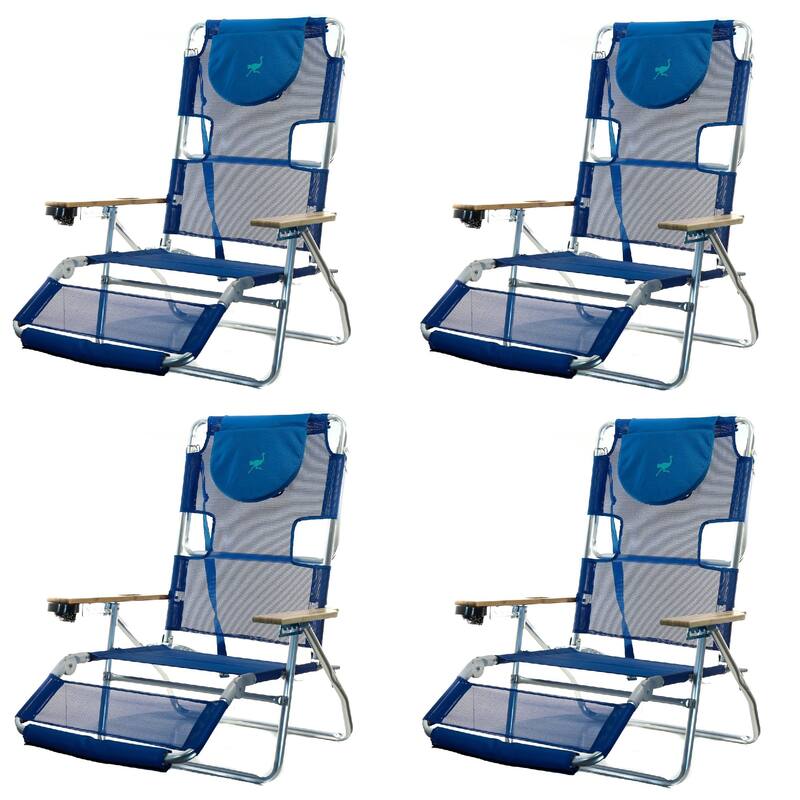 Ostrich 3N1 Lightweight Aluminum Frame 5 Position Reclining Beach Chair (4 Pack) - 24