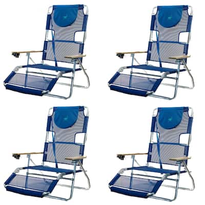 Ostrich 3N1 Lightweight Aluminum Frame 5 Position Reclining Beach Chair (4 Pack) - 24