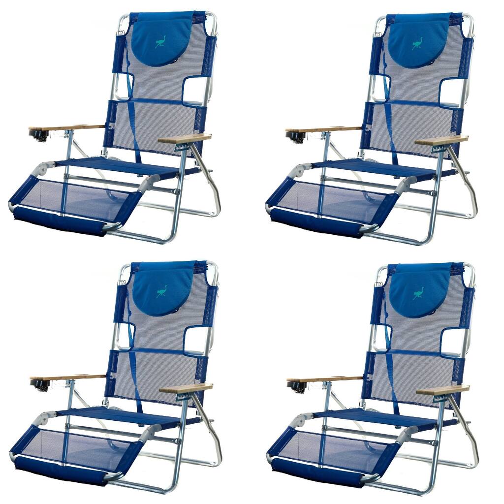 Ostrich 3N1 Lightweight Aluminum Frame 5 Position Reclining Beach Chair (4 Pack) - 24