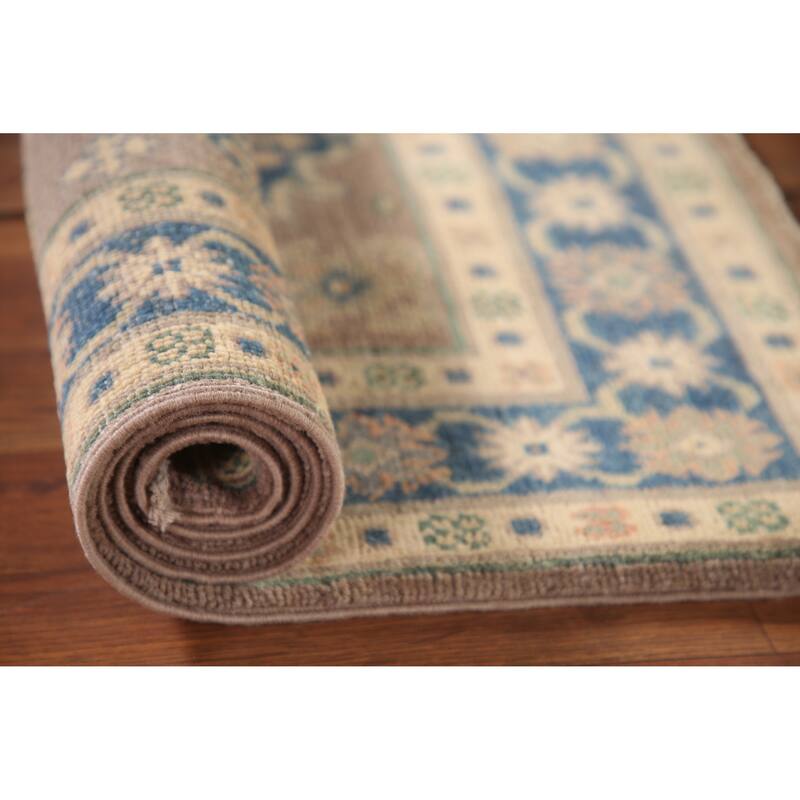 Geometric Kazak Oriental Accent Rug Handmade Brown Wool Carpet - 2'8" x 4'2"