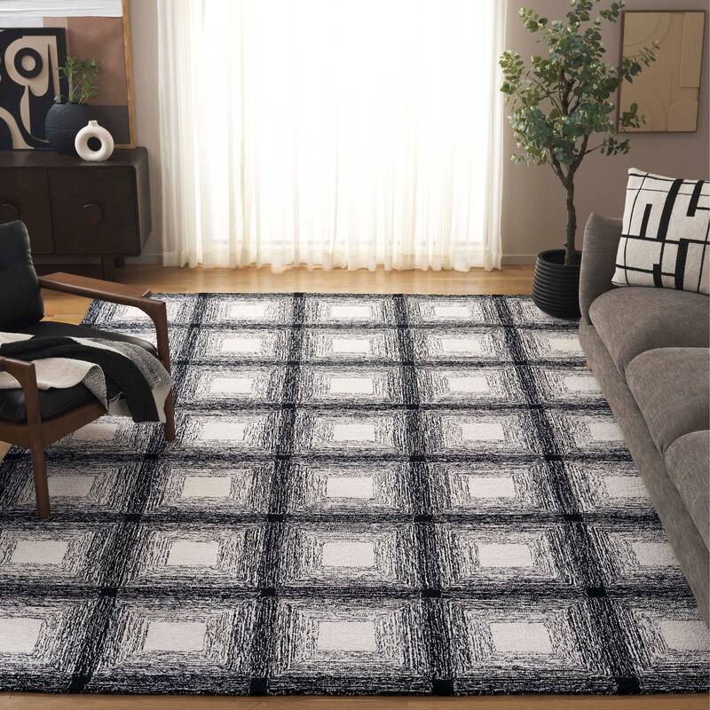 SAFAVIEH Handmade Metro Eftimita Modern Geometric Wool Rug - 8' x 10' - Charcoal/Ivory