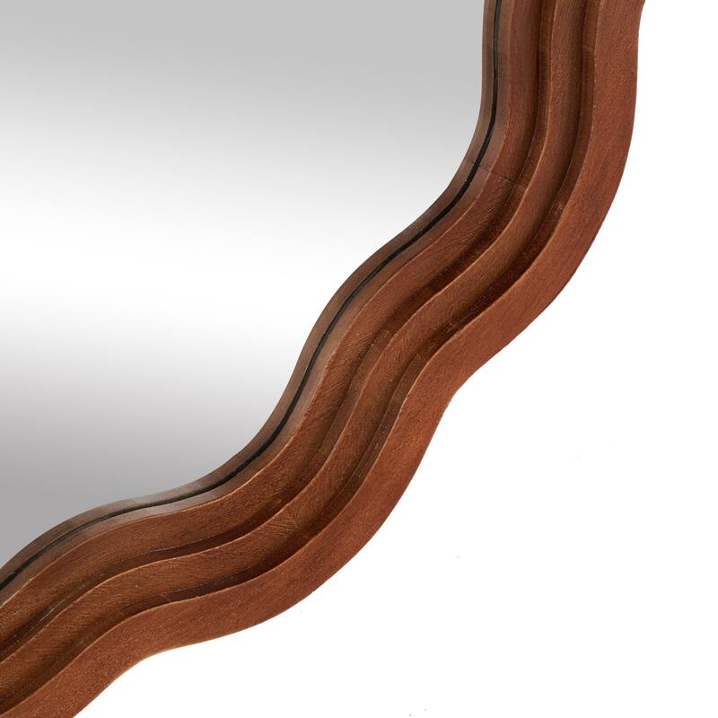 Wood Handmade Wavy Wall Mirror with Dimensional Carved Frame - Brown - Roche River Decor