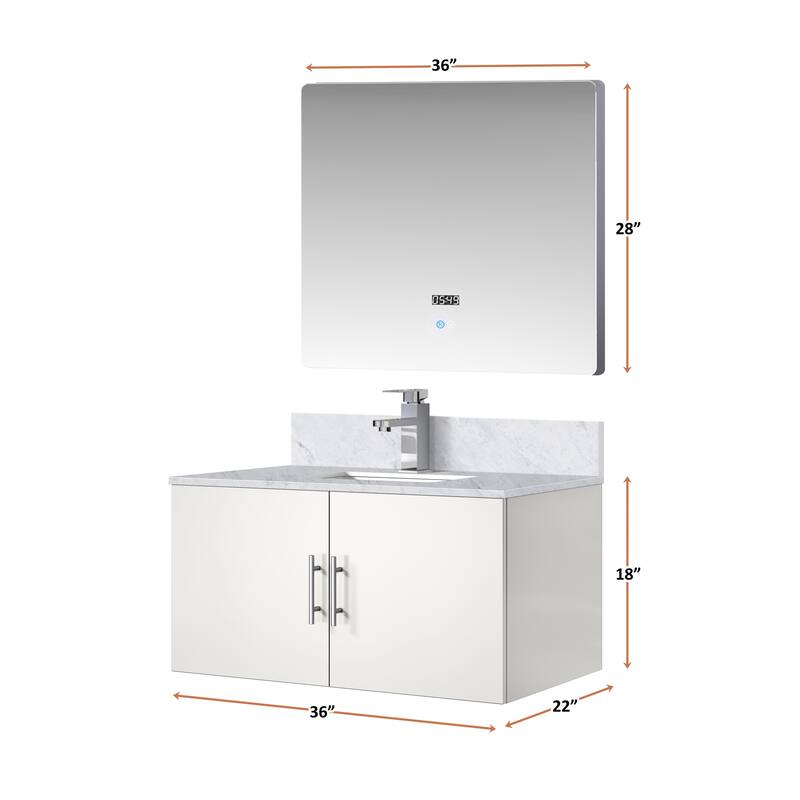 36" Bathroom Vanity with Marble Top, Stainless Steel Faucet, 36x32 Mirror Included, Scratch & Stain Resistant Surface