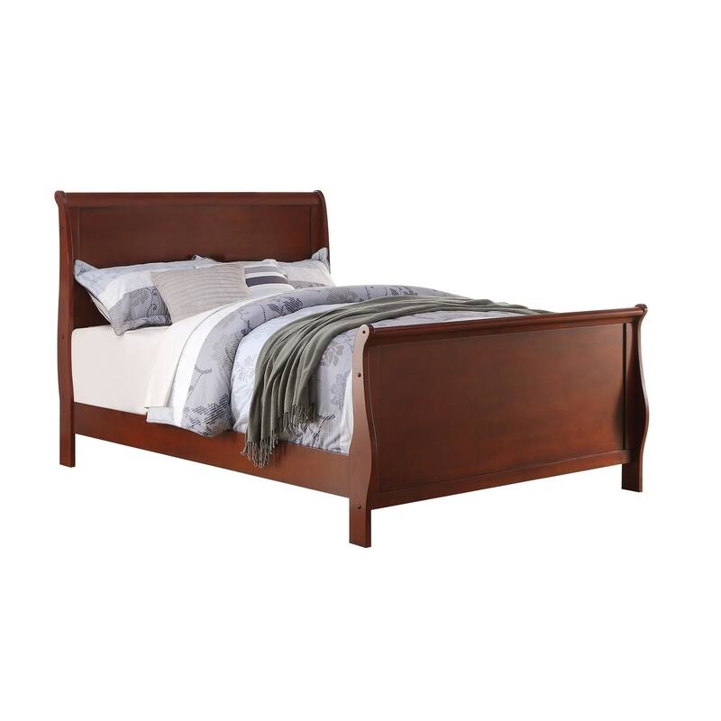 Twin Size Dark Cherry Sleigh Design Bedframe with Rubberwood and Plywood - Cherry