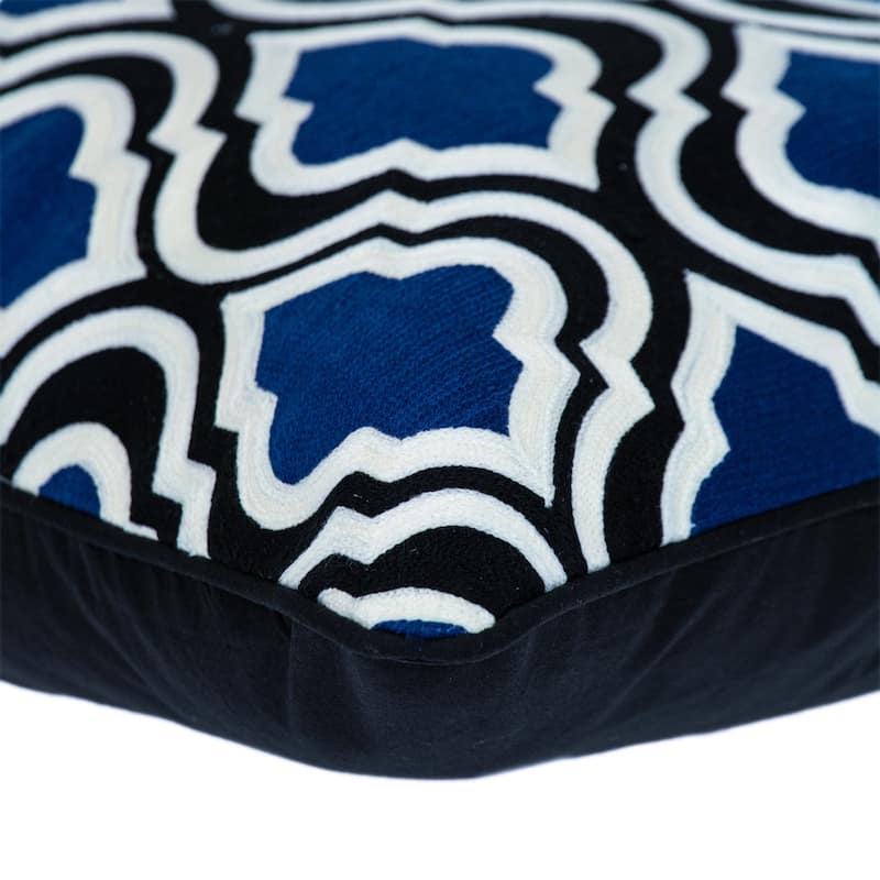 Moroccan Lattice Square Cotton Throw Pillow - 20" - Blue and White