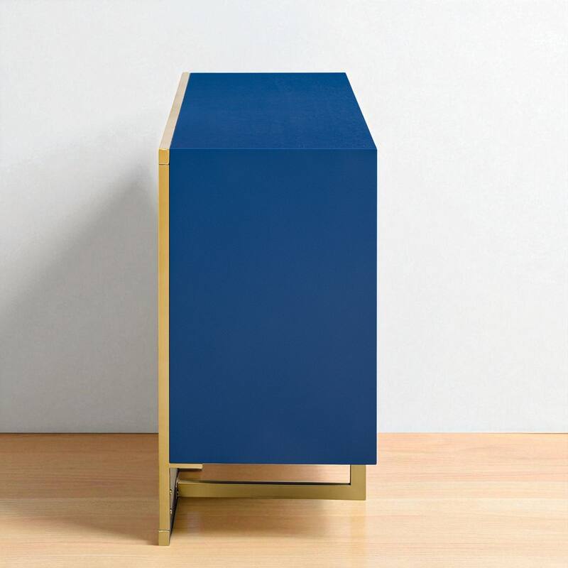 Modern Mahogany Veneer Sideboard Cabinet with Metal Legs and Irregular Doors for Entryway or Foyer