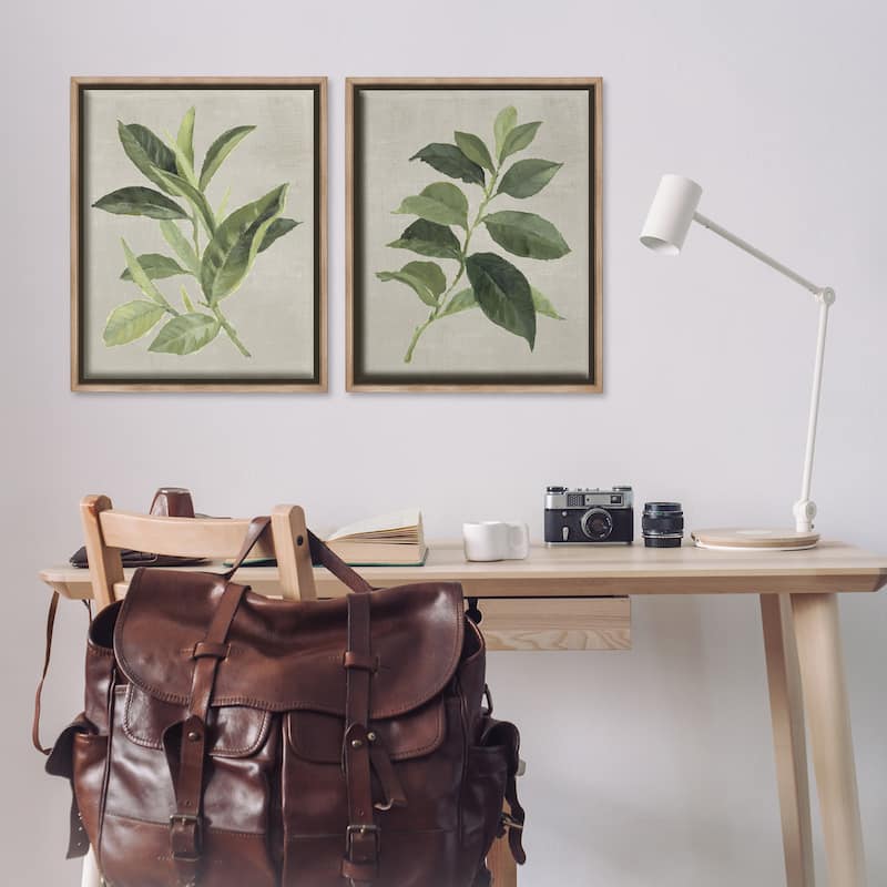 Stupell Green Tea & Coffee Plant Leaves Framed Floater Canvas Wall Art Design By Lanie Loreth (Set of 2)