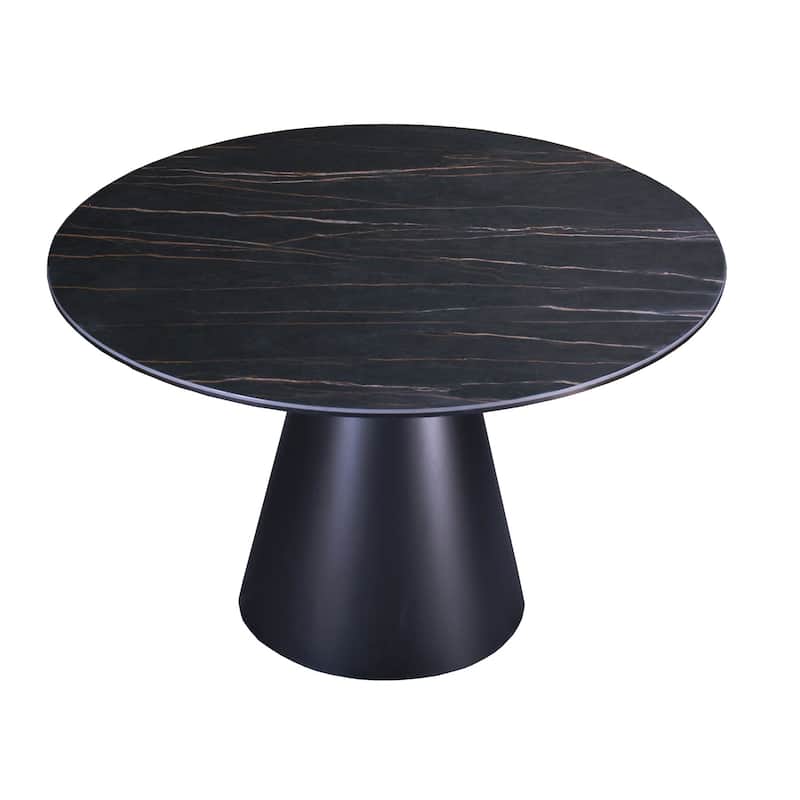 HomeRoots 47" Black Ceramic and Metal Pedestal Base Round Top Dining Table - 47.00 in. x 30.00 in. x 47.00 in.