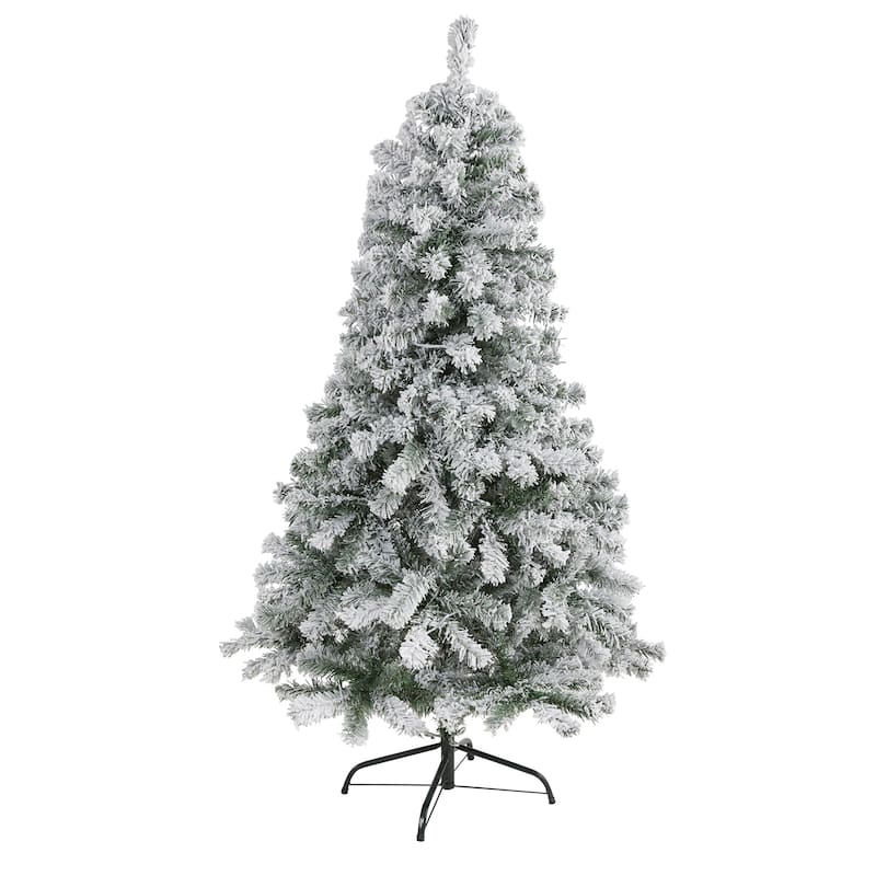 5ft. Flocked Spruce Artificial Christmas Tree - Compact Snow-Kissed Holiday X-Mas Accent Tree