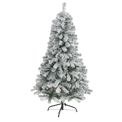 5ft. Flocked Spruce Artificial Christmas Tree - Compact Snow-Kissed Holiday X-Mas Accent Tree