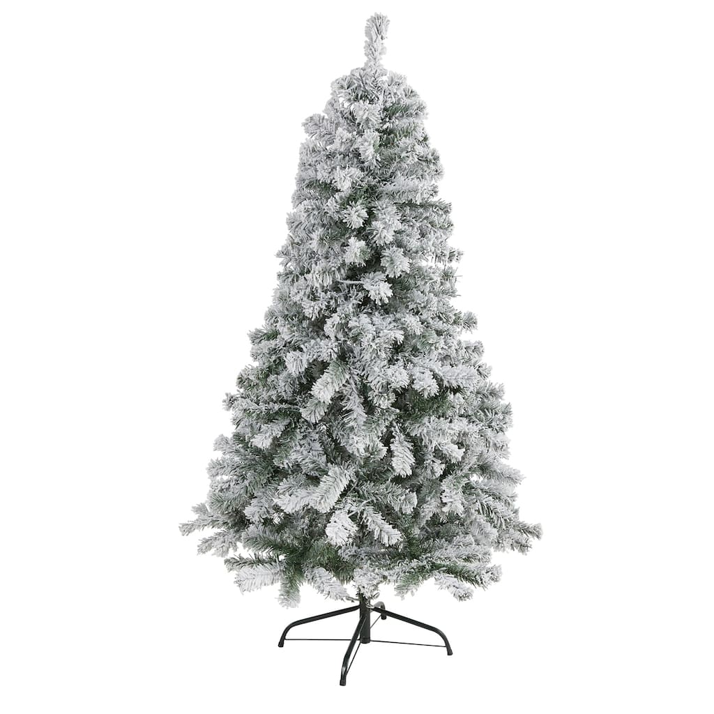 5ft. Flocked Spruce Artificial Christmas Tree - Compact Snow-Kissed Holiday X-Mas Accent Tree