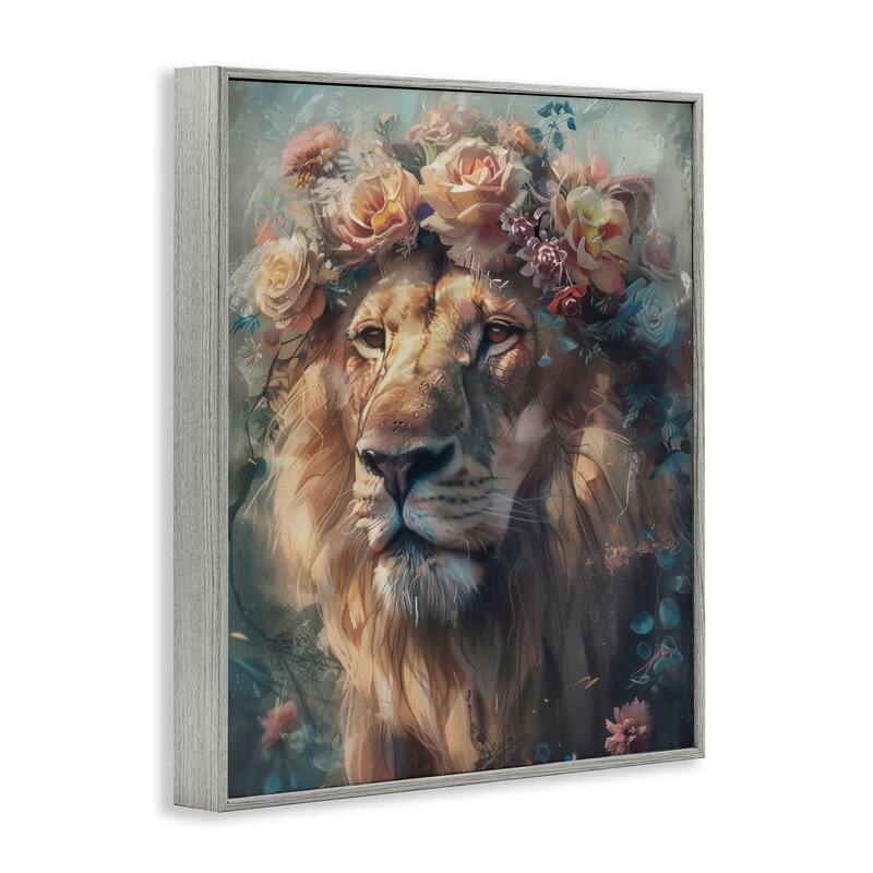 Stupell Lion with Rose Garland Framed Giclee Art Design By Arlington Prints