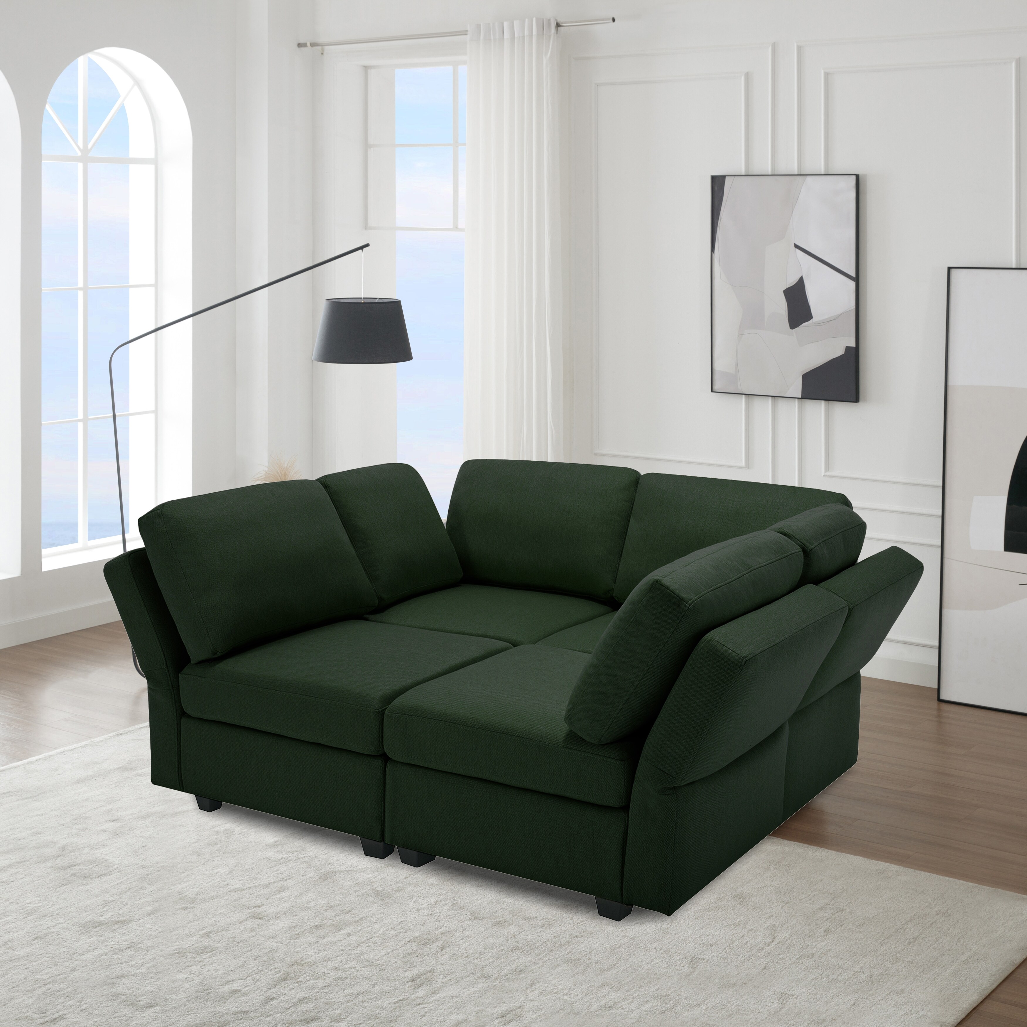 Modern Modular Sofa Bed 4 Seat Sectional Sofa Green Fort Sleeper Sofa Recliner Couch with Seats Storage for Living Room