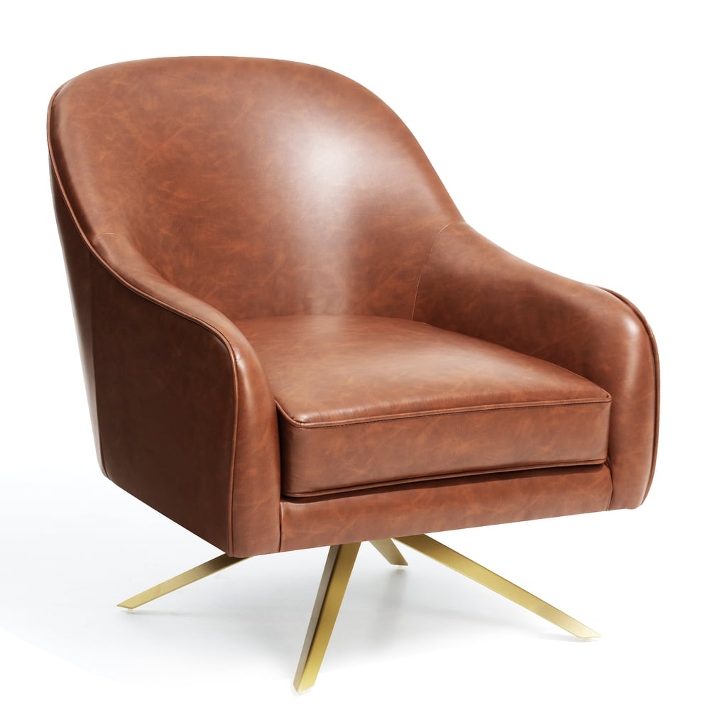 Upholstered Swivel Accent Chair Mid-century Faux Leather Club Chair