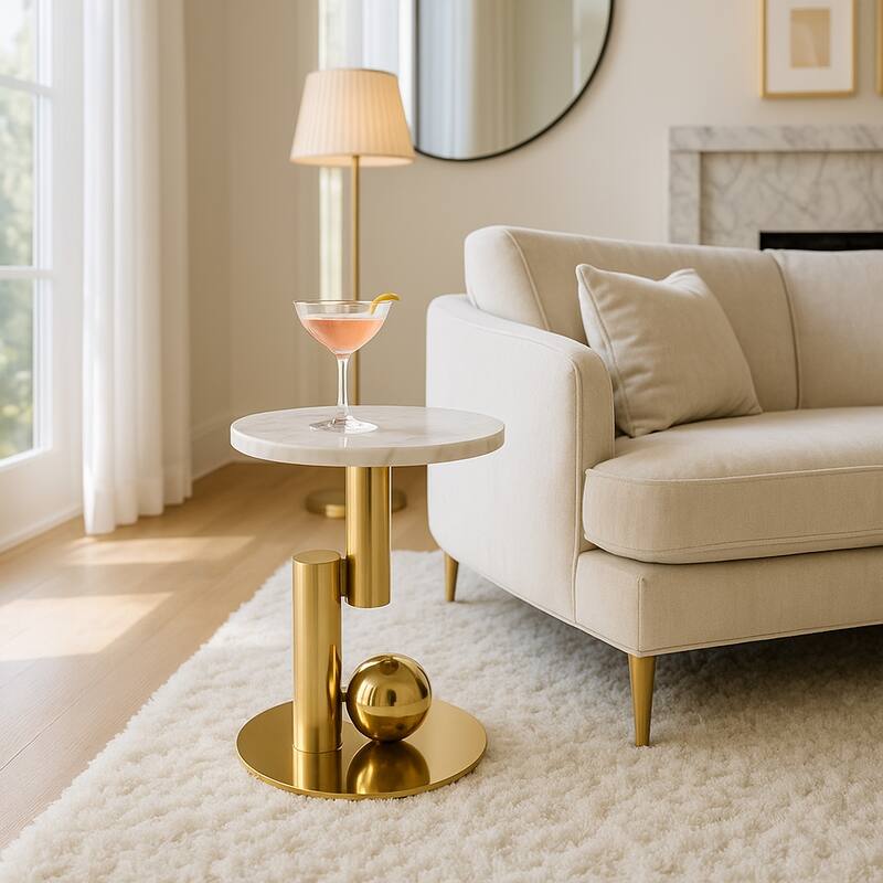 Modern Accent Side Table - Contemporary Round Accent Design for Home decor - 22", White - 18" x 18" x 22"