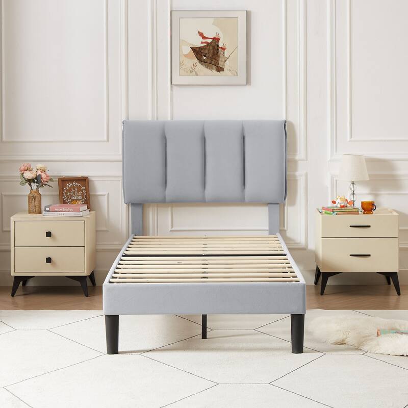 VECELO Tufted Upholstered Platform Bed Frame with Adjustable Height Headboard Twin/Full/Queen Size Beds