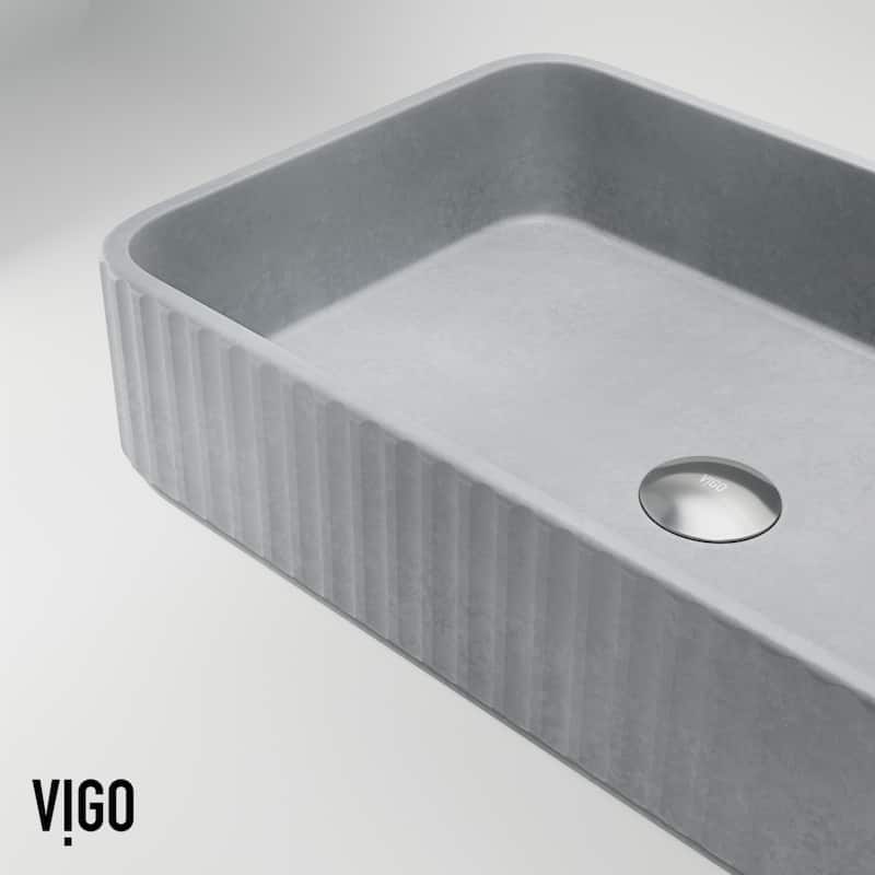 VIGO Windsor 21"L x 14"W Concrete Vessel Sink and Cass 12"H Faucet Set