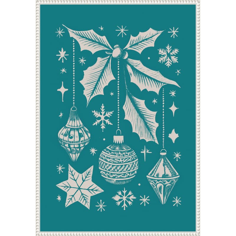 Bells and Baubles: Holiday Ornament Poster by Casa Cartissi (23 x 33 in.), Framed Canvas Wall Art Print - Sylvie Beaded White