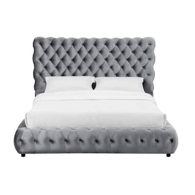 Mirilla Gray Velvet Upholstered Tufted Platform Bed