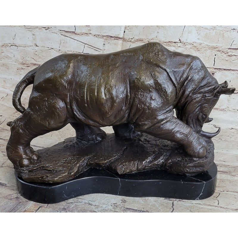 Signed Original Milo Rhinoceros African White Rhino Bronze Sculpture Figurine