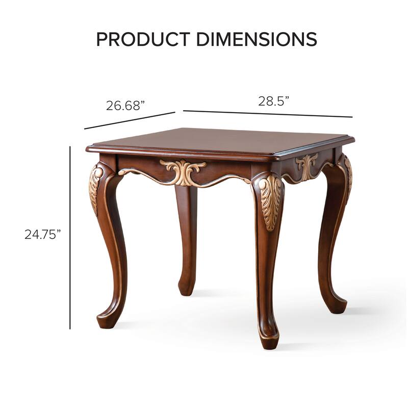 Furniture of America Mirabella Traditional Cherry Solid Wood 2-Piece Coffee Table and End Table Set with Carved Legs