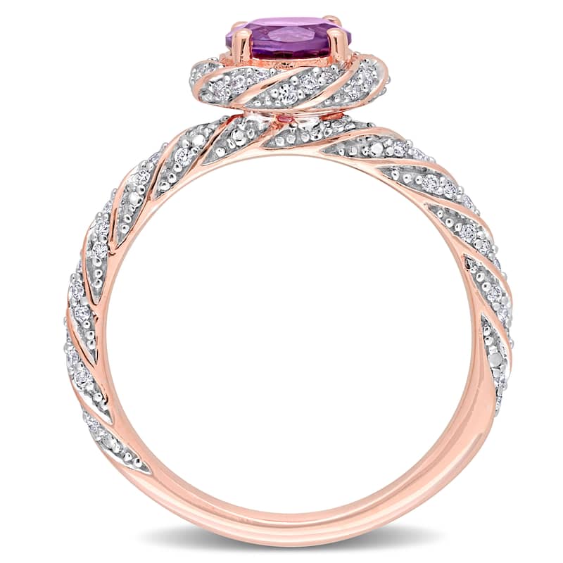 Miadora 5/8ct TGW Amethyst and 1/4ct TDW Diamond Halo Vintage Ring in 14k Rose Gold