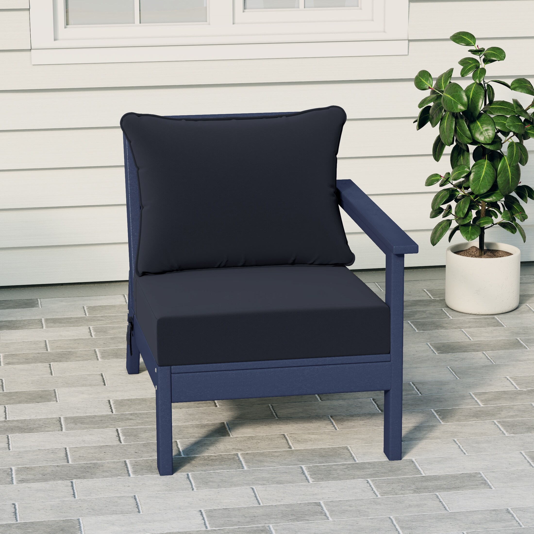 Birchwood All Weather HDPE Outdoor Patio Deep Seating Navy Blue Right Arm Facing Chair With Cushions (1-Piece)