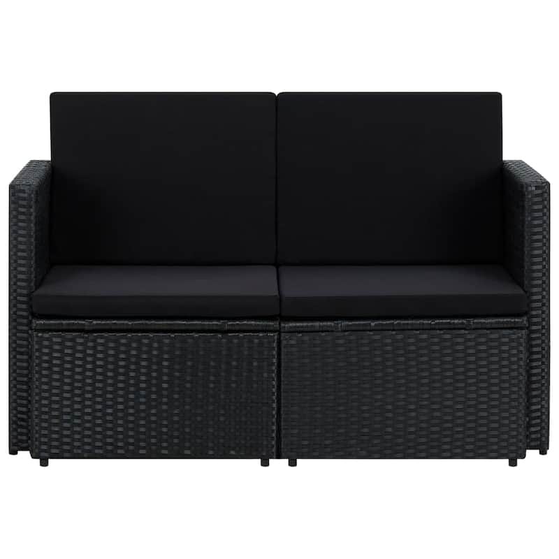 vidaXL 2 Seater Patio Sofa with Cushions Black Poly Rattan - 46.5" x 25.6" x 29.1"