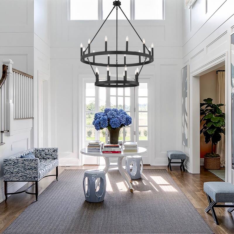 Acroma 20-light Modern Farmhouse 40In Round Wagon Wheel Chandelier with UL