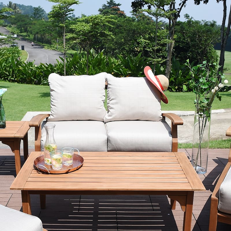 Cambridge Casual Leon Teak Patio Loveseat with Cushion