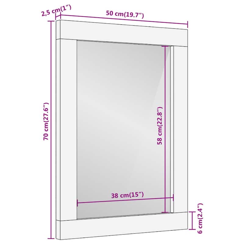 vidaXL Bathroom Mirror Brown Solid mango wood, Glass Medium - 19.7 x 27.6 x 1.0 in.