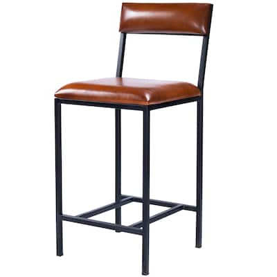 Classic Leather and Metal Counter Stool - 38.25"H x 16.5"W x 19.5"D