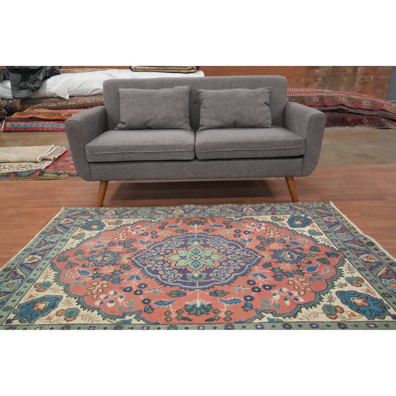 Hand Knotted Oriental 100% Wool Carpet Traditional Floral Pink Tabriz Area Rug - 6' 1'' X 4' 5''