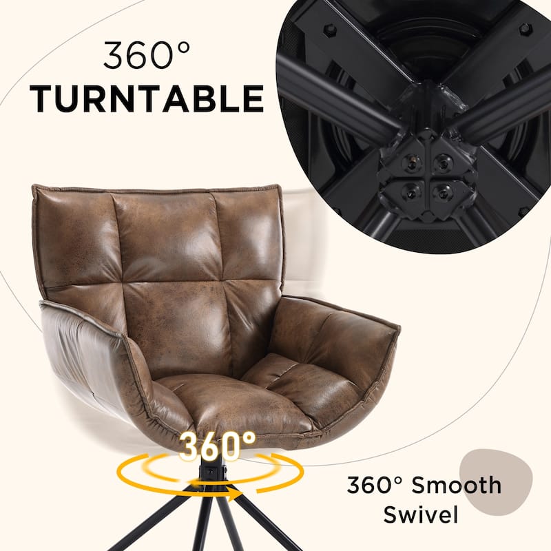 Faux Leather Upholstered Swivel Armchair Accent Home Office Chair