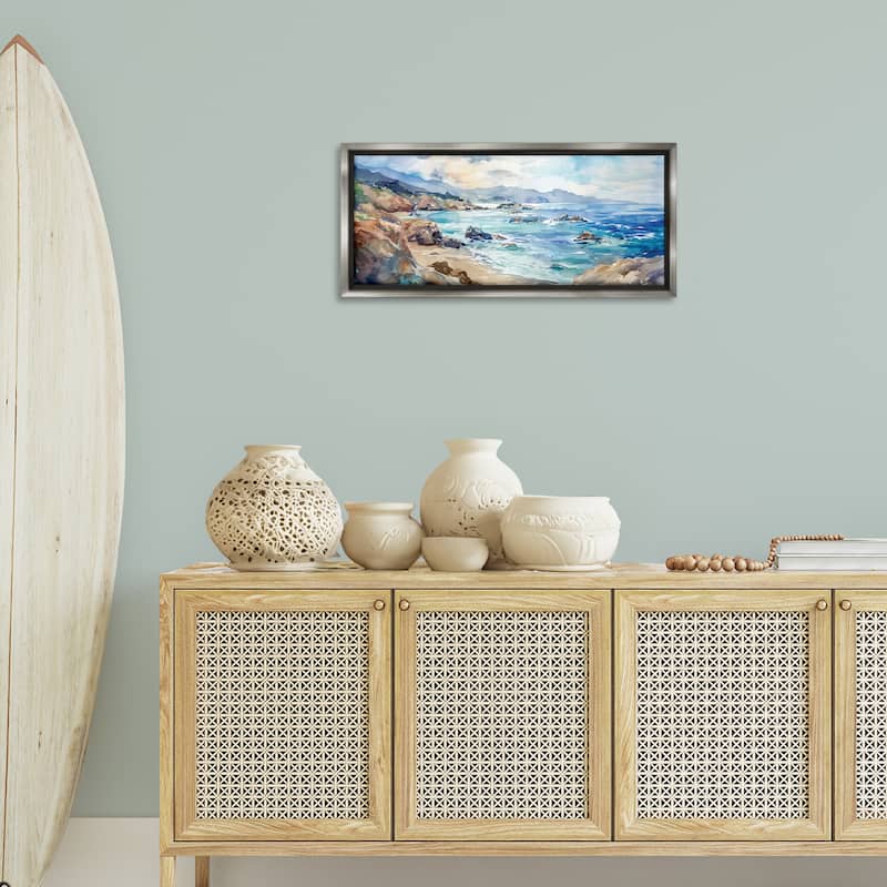 Stupell Blue Toned Beach Edge Framed Floater Canvas Wall Art Design By Heidi Kuntz